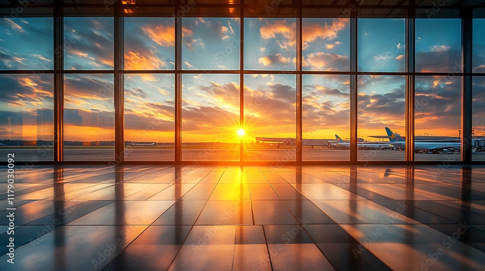 Fototapeta premium Stunning sunset over airport terminal travel destination landscape