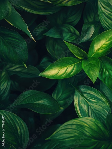 A closeup of bright green leaves on the top right corner of the frame with copy space beside them