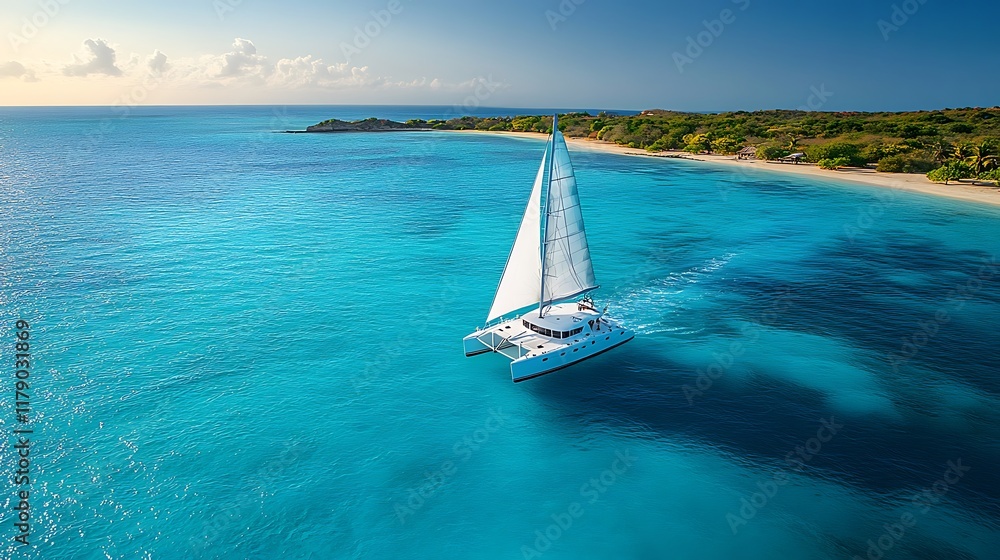 Obraz premium Sailing adventure in crystal clear waters tropical beach aerial view