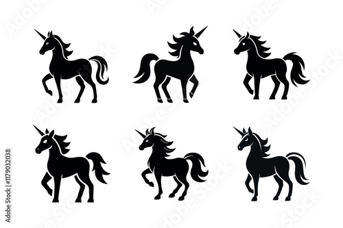 Set of Silhouettes of Majestic Unicorns set design