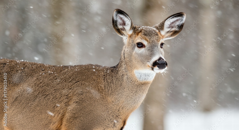 White-tailed deer in snowy winter forest White-tailed deer in snowy winter forest