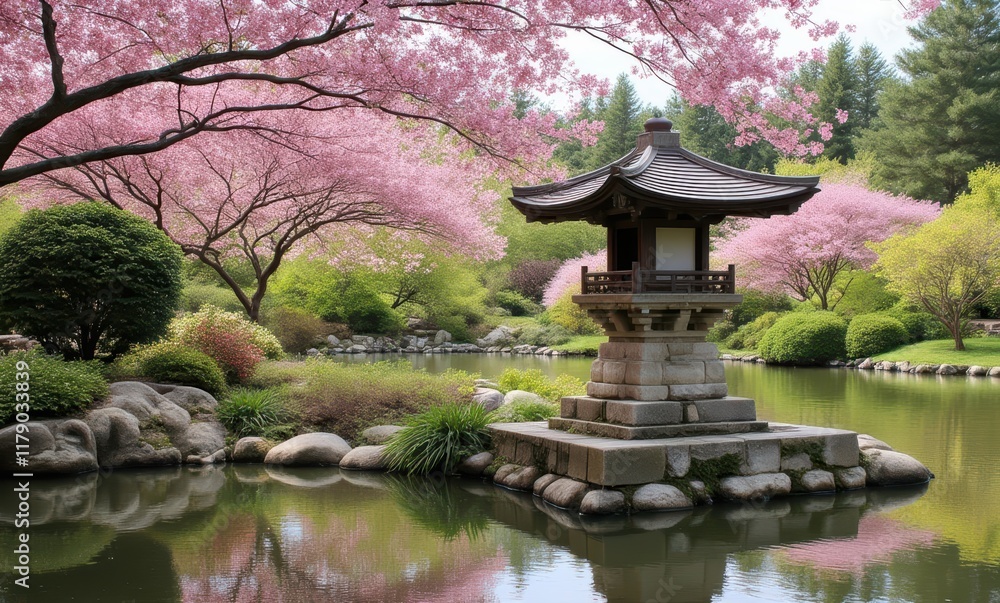 Serene spring scene in tranquil garden Serene spring scene in tranquil garden