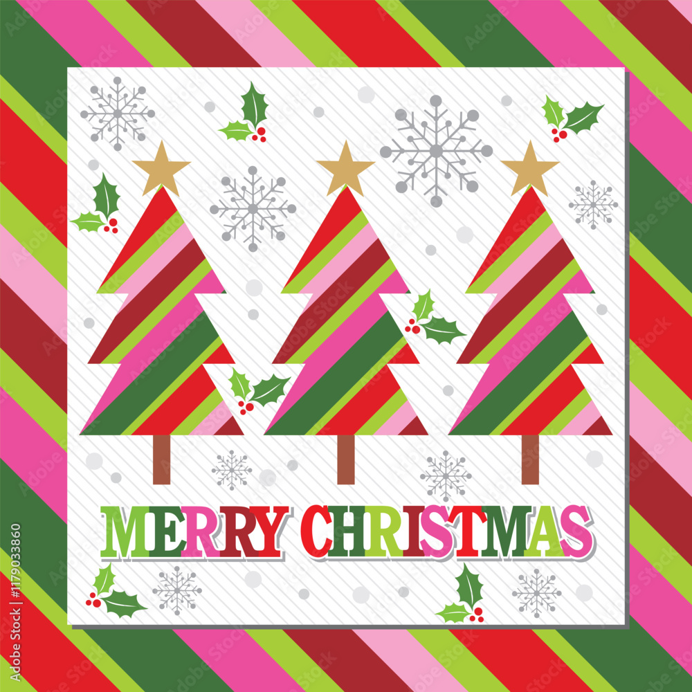 Christmas card design with christmas tree and stripes Christmas card design with christmas tree and stripes