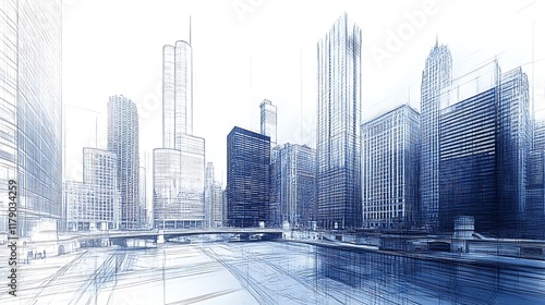 Modern architectural digital art of chicago's skyscraper cityscape