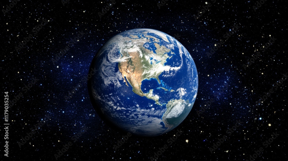 Fototapeta premium Spectacular night view of earth from space, city lights illuminate continents in darkness