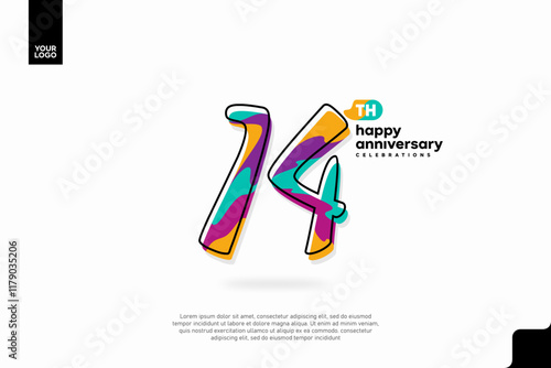 Number 14 logo icon design, 14th birthday logo number, anniversary 14