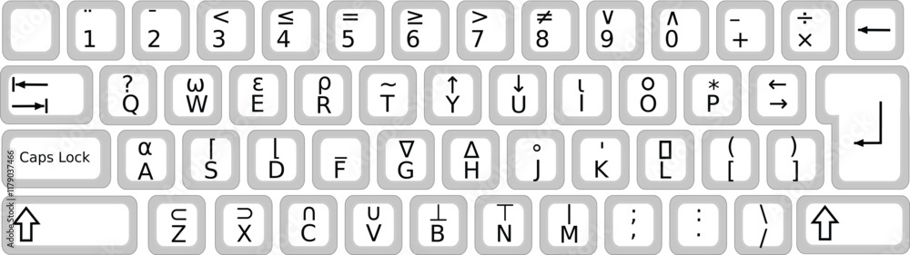 Computer Keyboard Outline Black on White. APL Key board programming language. Vector Image isolated on white background, eps