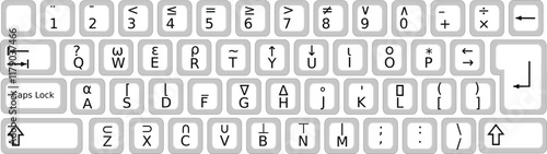 Computer Keyboard Outline Black on White. APL Key board programming language. Vector Image isolated on white background, eps