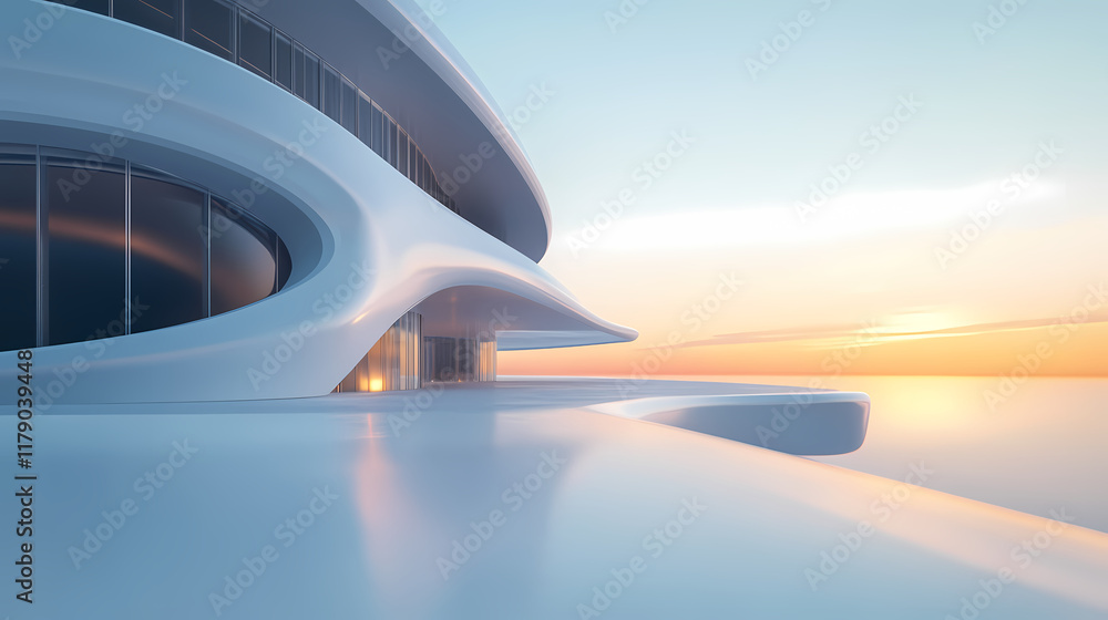 Fototapeta premium Minimalist modern architecture blending with ocean and sky