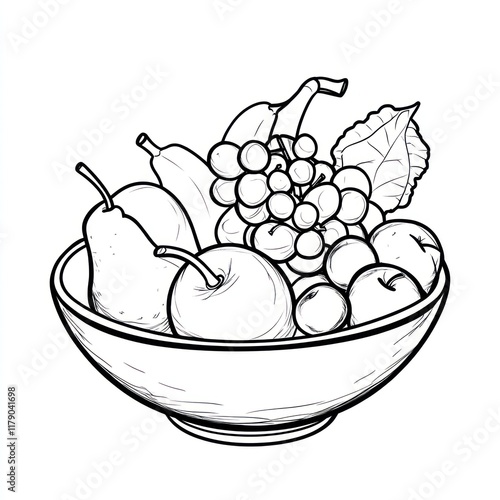 Line art fruit bowl pears grapes apples cherries kitchen design photo