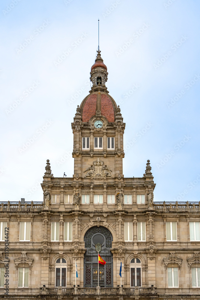 Historic City Hall in Praza de Maria Pita, main Square in La Coruna, Galicia - Spain