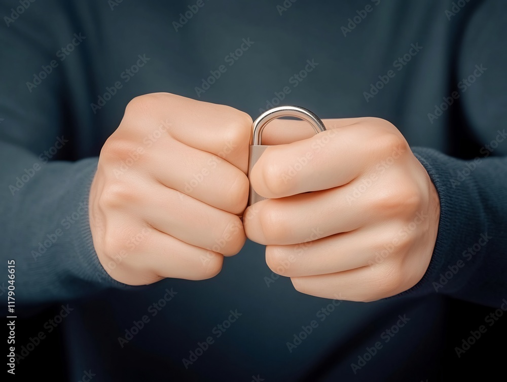 Close-up Photo: Tense Hands Firmly Gripping Metal Ring. AI Generated Close-up Photo: Tense Hands Firmly Gripping Metal Ring. AI Generated
