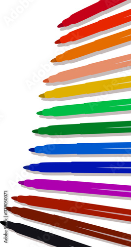 Set of fifteen markers with basic colors for drawing and painting. For sale and advertising markers and drawing them. Felt-tipped pen for courses on drawing. Set of markers  for children.