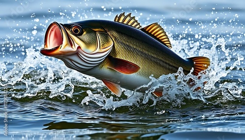 Leaping Bass: A Vibrant Aquatic Masterpiece photo