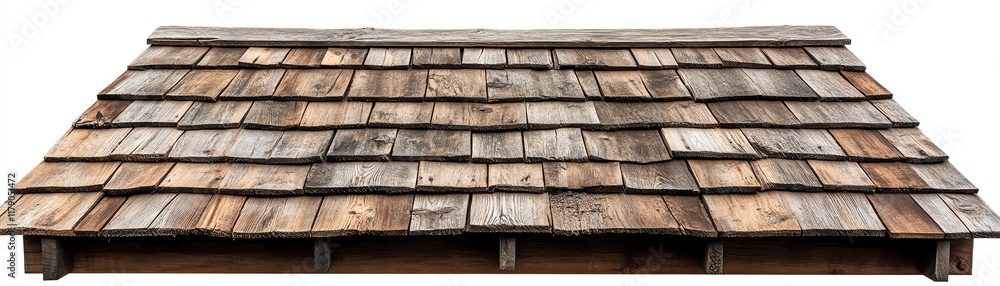 Wooden roof with rustic shingles, isolated on a white background. Wooden roof with rustic shingles, isolated on a white background.
