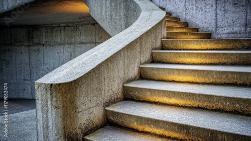 Illuminated concrete spiral staircase ascending. photo