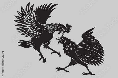 two hen fighting silhouette vector design art and illustration