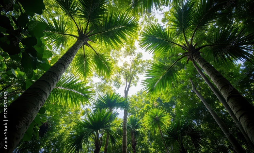 Lush green palm trees reaching the sky Lush green palm trees reaching the sky