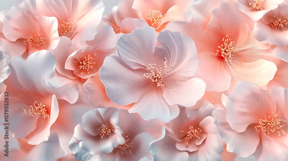Close-up of delicate, peach and white flowers. Close-up of delicate, peach and white flowers.
