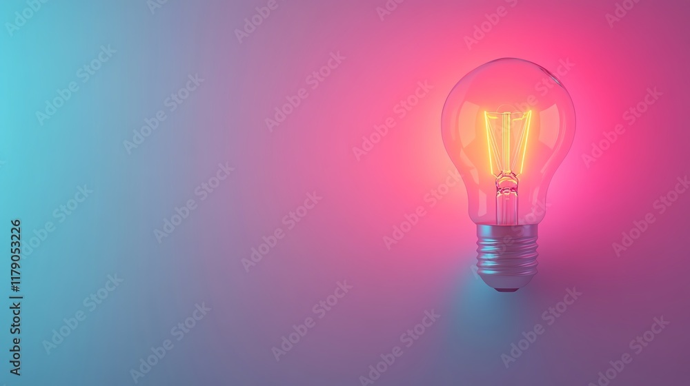 Colorful light bulb glowing against a gradient background, showcasing creativity and energy. Colorful light bulb glowing against a gradient background, showcasing creativity and energy.