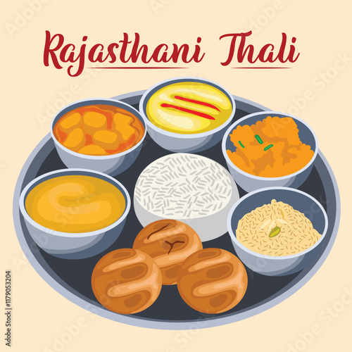 Traditional Rajasthani Thali Vector Illustration Stock Image (Royalty Free)