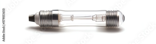 Glass tube with metal ends on a white isolated background. photo