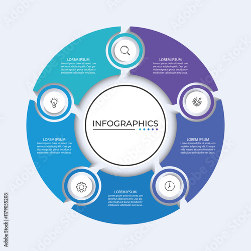 5 points circular infographic element template with icons, vector illustration