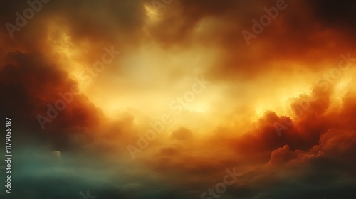 Fiery, apocalyptic, dramatic sky with dark clouds and bright center.