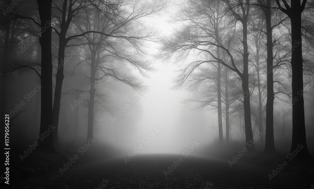 Mysterious foggy path through trees Mysterious foggy path through trees