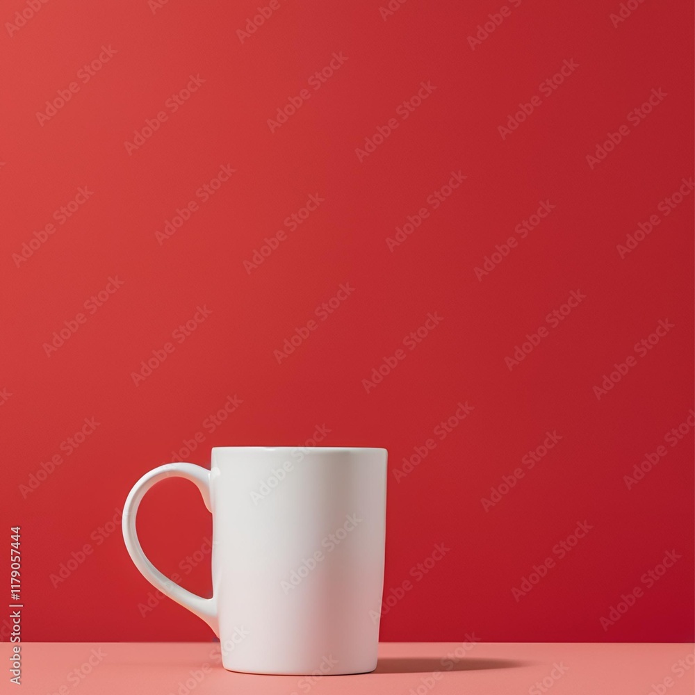 Blank white mug mockup on red background. Blank white mug mockup on red background.