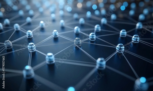 Network technology, interconnected nodes in the digital realm. Data transfer, communication and seamless connectivity for modern enterprises. Efficient, robust and secure tech infra, Generative AI