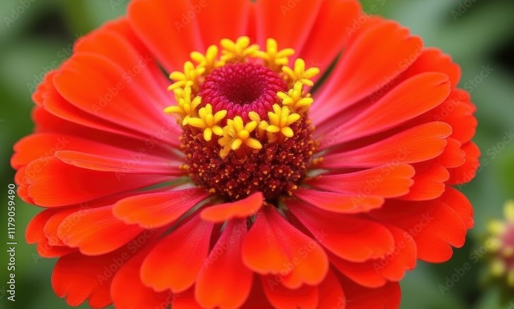 Vibrant red flower with yellow center Vibrant red flower with yellow center