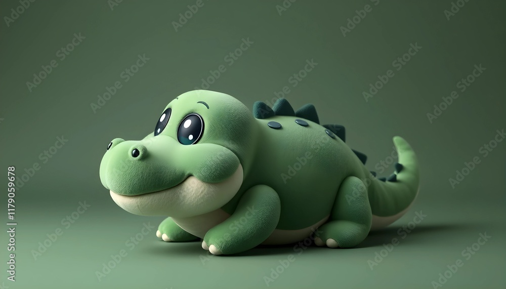 Cute Cartoon Crocodile on a Green Background Cute Cartoon Crocodile on a Green Background