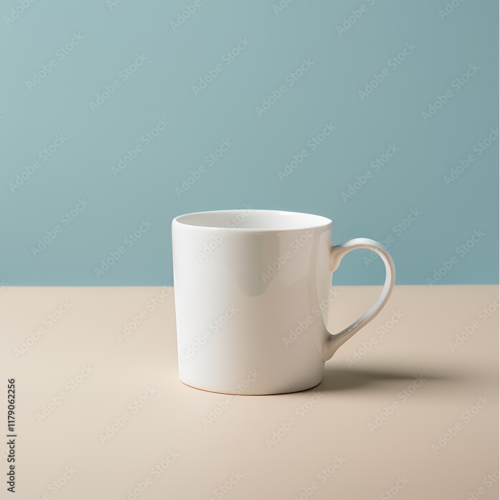 Blank white mug mockup on blue background. Blank white mug mockup on blue background.