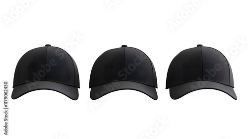 Three Black Baseball Caps Isolated On A White Background, PNG Transparent