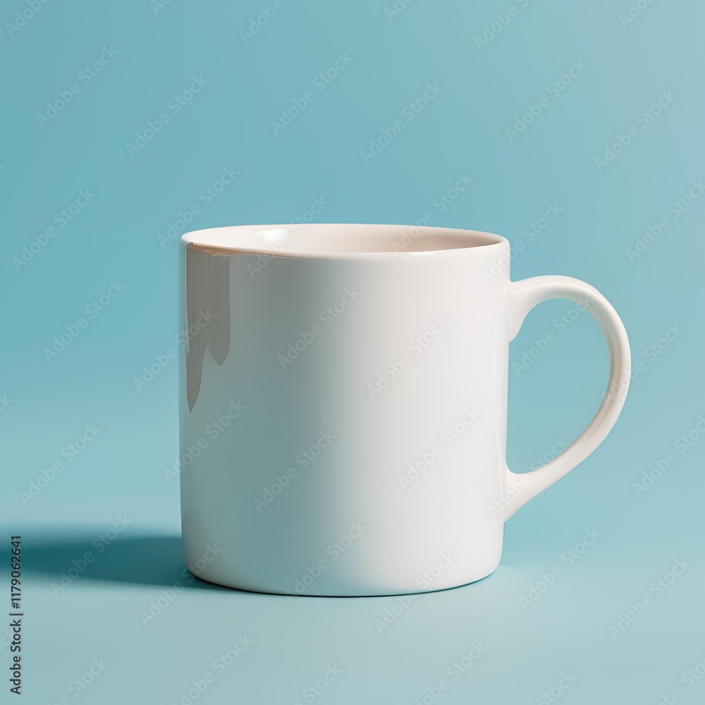 Obraz premium Blank white mug mockup on blue background.
