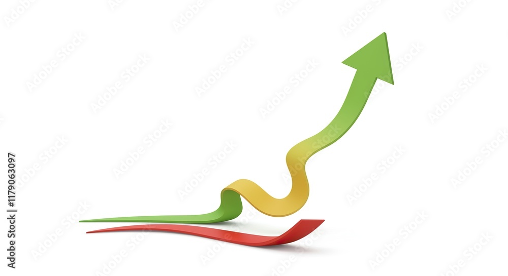 3D Arrow Displaying Growth with Red, Yellow, and Green Gradient - Ideal for Business and Financial Progress Visuals 3D Arrow Displaying Growth with Red, Yellow, and Green Gradient - Ideal for Business and Financial Progress Visuals