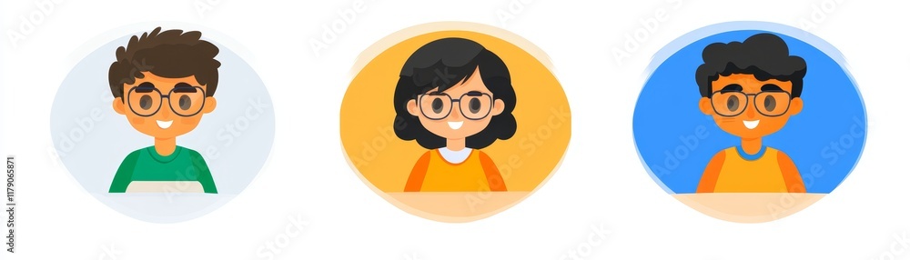 Stylish individuals in eyeglasses, a modern portrait of three people three Stylish individuals in eyeglasses, a modern portrait of three people three
