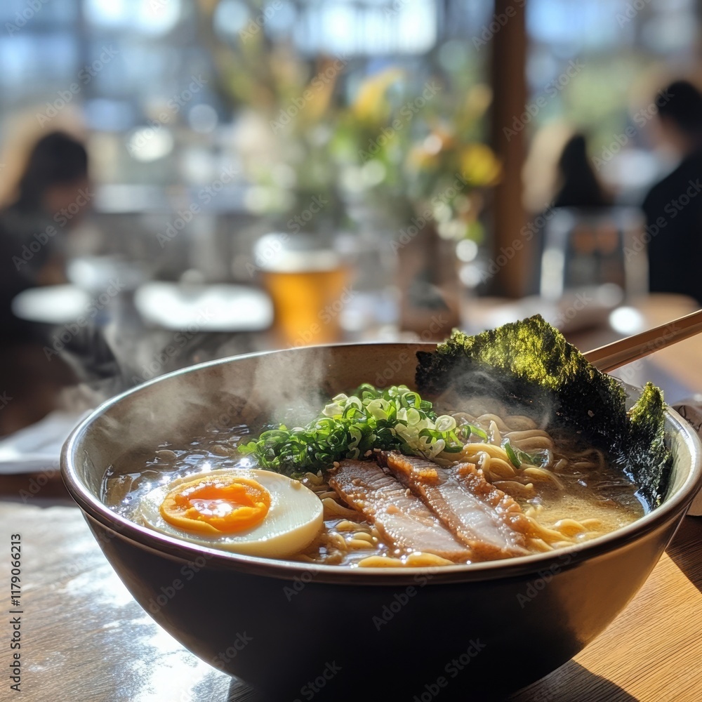 A warm, inviting scene of a steaming bowl of ramen noodles with rich broth and traditional toppings, evoking a cozy Japanese ramen shop. A warm, inviting scene of a steaming bowl of ramen noodles with rich broth and traditional toppings, evoking a cozy Japanese ramen shop.