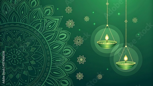 Green Festive background with candle for social media banner post background oceation, Ai Generaed photo