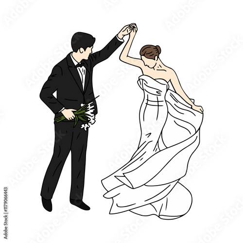 Wedding couple cartoon, digital art illustration.
