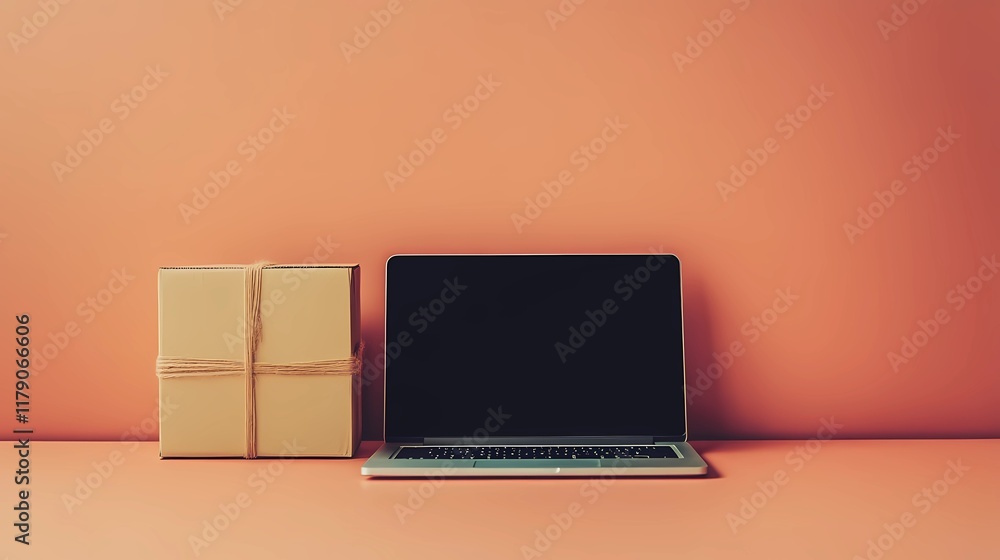 Abstract depiction of a laptop with floating icons related to online shopping, highlighting e-commerce themes in a vibrant design. Abstract depiction of a laptop with floating icons related to online shopping, highlighting e-commerce themes in a vibrant design.