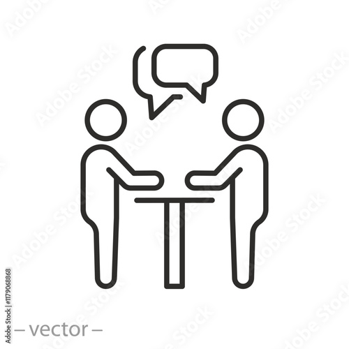people group dialog icon, bubble speech interview, two person talk, human meeting, thin line symbol on white background - editable stroke vector illustration