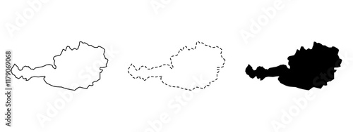 Simple map of Austria vector drawing. Mercator projection. Filled and outline.