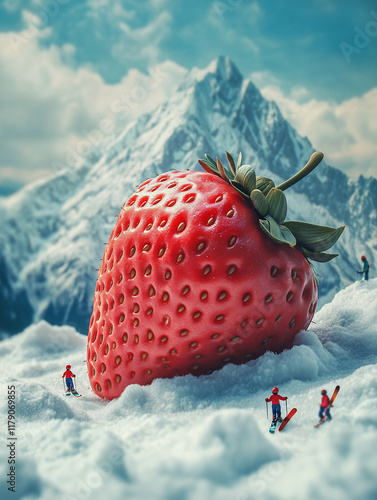 Giant Strawberry on Snow capped mountain