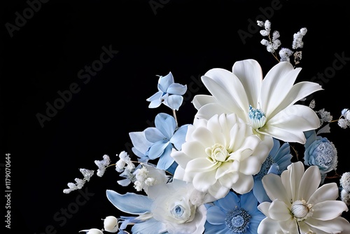 74 white and blue soft blue accents with white floral arrangemen