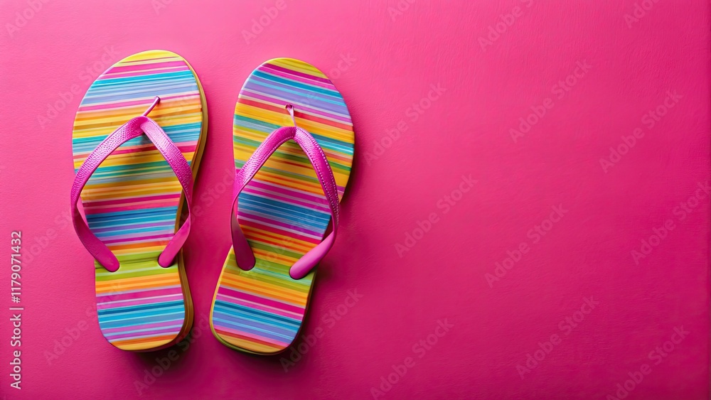 Fototapeta premium Vibrant pink flip-flops, perfect summer beach sandals, isolated on white for effortless style.