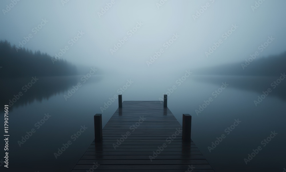 Serene foggy lake at dawn Serene foggy lake at dawn