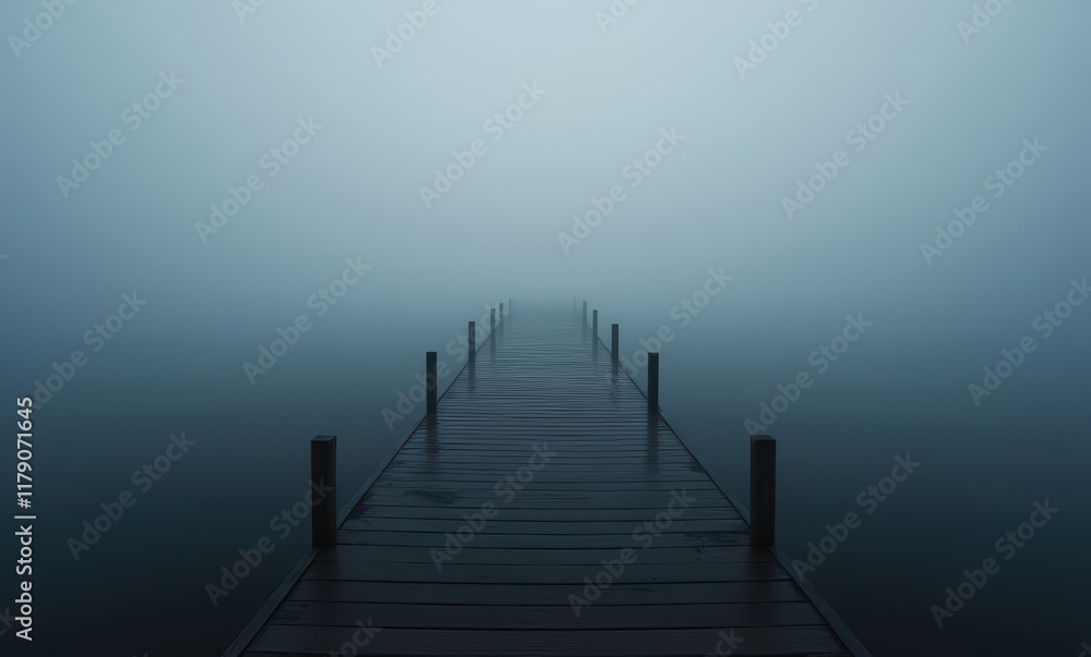 Mysterious fog envelops serene wooden pier Mysterious fog envelops serene wooden pier