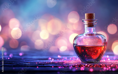 Wallpaper Mural Heart shaped glass bottle with pink romantic potion on blue bokeh background creating magical love valentine concept atmosphere Torontodigital.ca